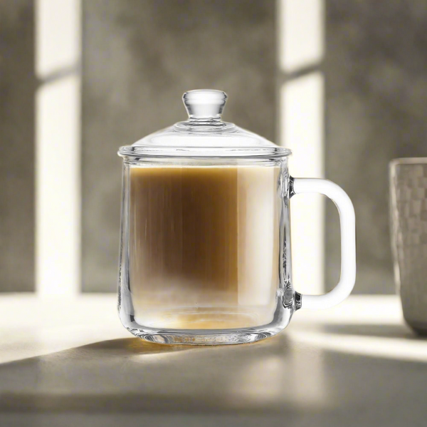Glass Tea Mug with Lid – Heat-Resistant Transparent Cup