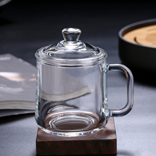 Glass Tea Mug with Lid – Heat-Resistant Transparent Cup